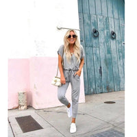 V-neck and waist jumpsuit