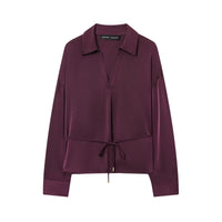 Women's Stylish Thin Waist Belt Silk-Satin Texture Shirt