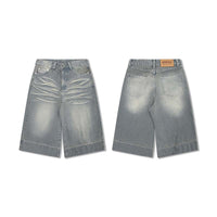 American-style Retro Cat Beard Washed Distressed Design Shorts