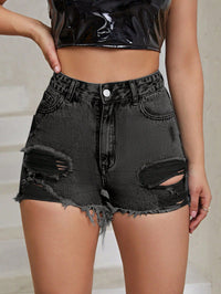 Womens Casual High-waisted Raw-edge Ripped Denim Shorts