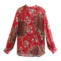 Gold Thread Chiffon Printing Shirt With Ribbon