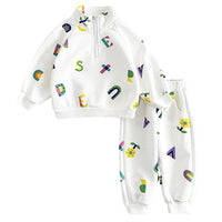 White Letter Printing Zipped Stand Collar Thickened Baby Long Sleeve Suit