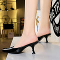 Simple High-heeled Square-toe Shallow-mouth Glossy Patent Leather Slippers