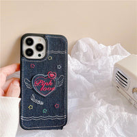 Denim Embroidered Love Phone Case