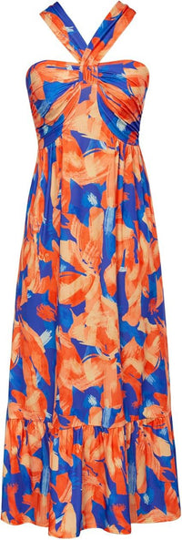 Cross-strap Halterneck Sleeveless Floral Maxi Dress