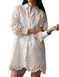 Women's Loose Long-sleeved Casual Hollow Pleated Shirt