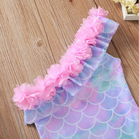 Fish scale printed petal one-piece swimsuit girl XH1826