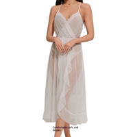 Womens Sexy Mesh Sleepwear Lace V-Neck Long Camisole Nightgown