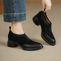 Soft Suede Chunky-heel Pumps With A Low Cut And A Single Strapa Mary Jane Style