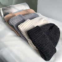 Pure Color Chenille Knitted Hat Women Woolen Hat