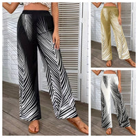 Fashion Elegant Striped Leaf Positioning Printed Wide-leg Pants Women