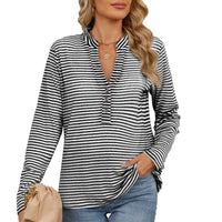 V-neck Buttons Striped Loose Long-sleeved Women Blouse