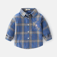 Boys new plaid car lapel long sleeve shirt