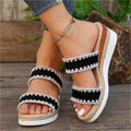 New Hemp Rope Woven Wedge Slippers Summer Ethnic Style Sandals Double Wide Strappy Shoes For Women
