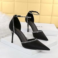 Hollow High Heeled Shoes Satin Shallow Mouth