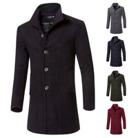 Men's solid color lapel woolen trench coat