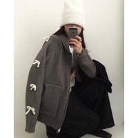 Bow Lazy Cardigan All-matching Lapel Zipper Sweater Coat