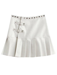 Zipper Split High Waist Mini Pleated Leather Skirt