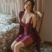Sweet Butterfly Printed Hot Backless Deep V Plus Chest Pad Nightdress