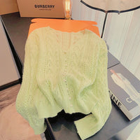 Blue V-neck Loose Thin Office Cardigan Coat Top