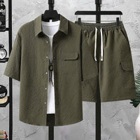 Mens Lightweight Casual Top And Shorts Workwear Two-Piece Set