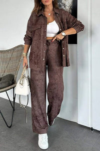 Casual Tie-Dye Lapel-Neckline Pocketed Shirt And Drawstring Wide-Leg Pants Set