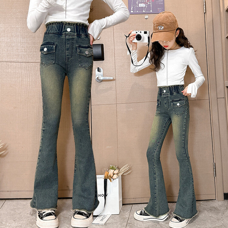 Girls Western Style Fashion Spring And Autumn Stretch Flared Pants