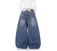 Women's Distressed Patch Washed Curved Blade Jeans