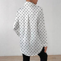 Womens Black And White Polka-Dot V-Neck Long-Sleeve Shirt