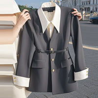 Womens Waist-Cinching Black Fake Two-Piece Blazer