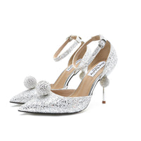 Fashion Rhinestone Silver Pointed High Heels Single Shoes
