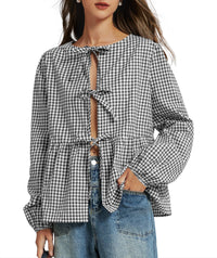 Autumn Loose Sweet Lace-up Shirt Sexy Strappy