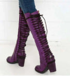 Womens Over-the-knee Boots With Back Lacing And Chunky High Heels