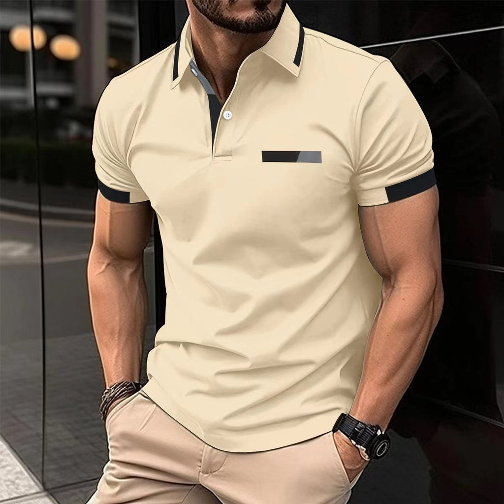 Men's Casual Polo Shirt Chest Faux Pocket Lapel Button Business T-shirt