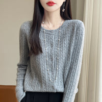 Women's Round Neck Wool Cardigan Twisted Wool Sweater