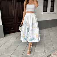 Casual Vacation Sweet Style Button-Decorated Floral Print Skirt