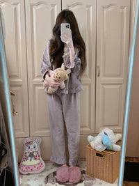 Princess-style Fleece-lined Extra-thick Flannel Pajama And Loungewear Set For Winter