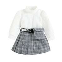 Korean Style Children Autumn Winter Cotton Sunken Stripe Turtleneck Top Plaid Suit