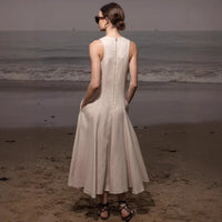 Round-neck Loose Solid-color Casual Sleeveless Dress