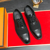 Men's Thick-soled Raised Round Toe Lace-up Business Leather Shoes