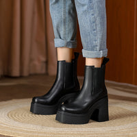 Women's Square Toe Chunky Heel Platform Ankle Boots