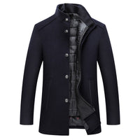 Solid Color Casual Men's Coat Woolen Overcoat