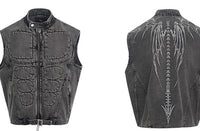 Dorsal Spine Wings Embroidery Short Denim Vest Coat