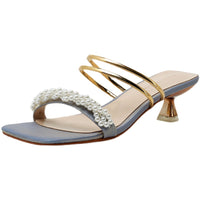 French Satin And Pearl Half Drag Sandals