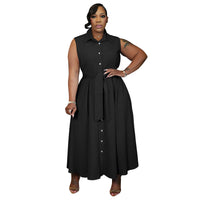 Sleeveless Belted Shirt Dress For Women