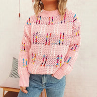 Contrast Color Cute Style Knitted Pullover Sweater For Women