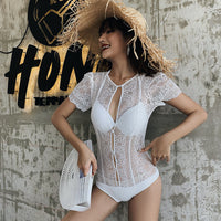 Lace cut out one piece swimsuit