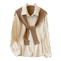 Retro Loose And Stylish Long Sleeves Striped Shirt For Women
