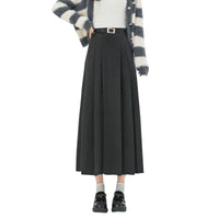 Autumn And Winter New Mid-length High-waisted Slimming A-line Maxi Skirt With Drape