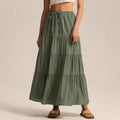 High-waisted Elastic-waist Tie-closure Loose-fit Patchwork Skirt